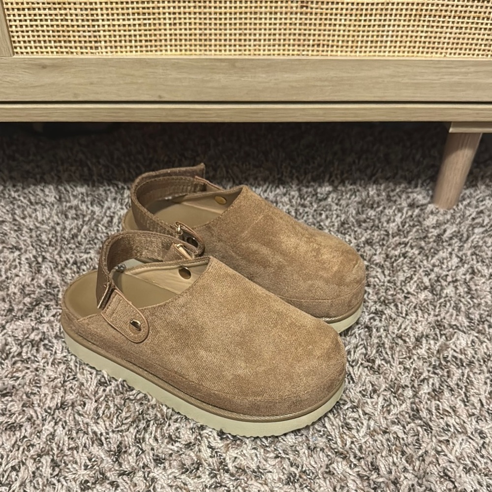 Brown Suede Clogs with Strap